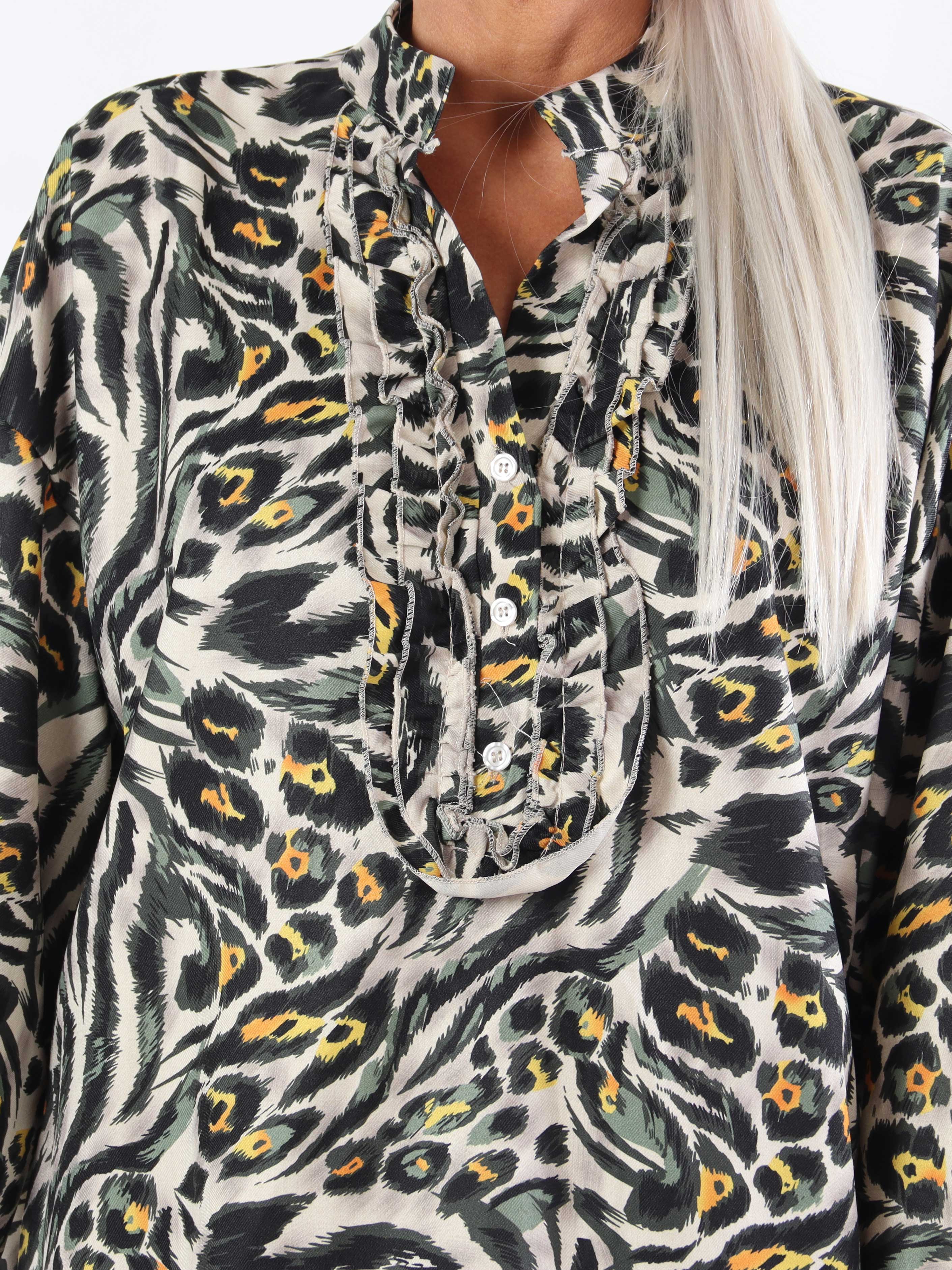 Cassia Animal - Plus size tunikakjole med flæser ved brystet